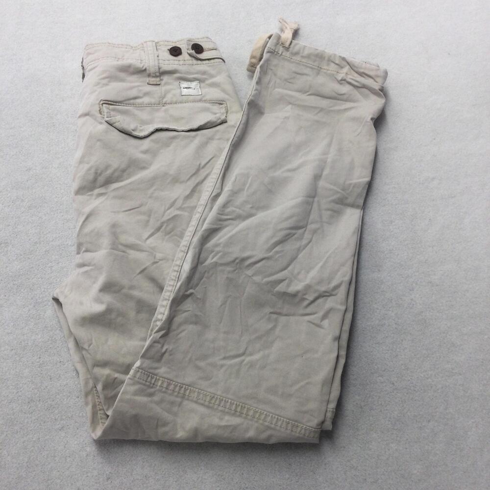 American Eagle Outfitters Cargo Pants Mens 28x32 Beige Canvas Drawstring Casual
